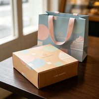 Boîte cadeau pour biscuits avec design abstrait topographique et blocs de couleur, sac en papier kraft inclus, emballage artistique, logo personnalisé, vente en gros, commande en gros