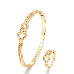 Stile Dubai Saudi 24K oro placcato zircone disegno geometrico da donna anello moda rame Set regalo per festa - Product Image 1