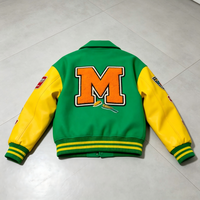 Veste de baseball surdimensionnée en chenille OEM avec patchs vintage, manches en simili cuir, streetwear, veste de baseball pour homme