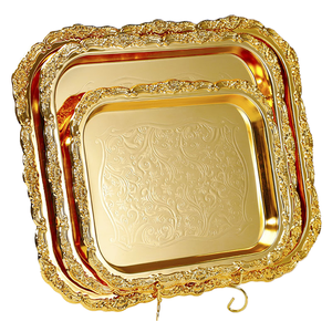Grand plateau rond en fonte dorée de style vintage, écologique, pour desserts et fruits - Product Image 1