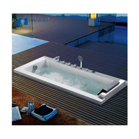 Baignoire de massage autoportante rectangulaire moderne en acrylique avec remous, bulles d'air et drain