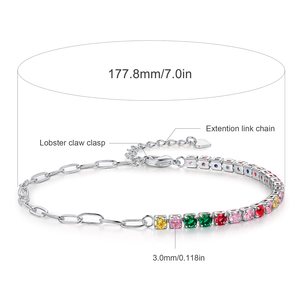 Bracelet Tennis en Chaîne Trombone en Laiton pour Femme, Zircon Cubique Coloré, <span class=keywords><strong>Accessoires</strong></span> Y2K, Cadeau de Luxe de Créateur, Plaqué Platine/Or - Product Image 5