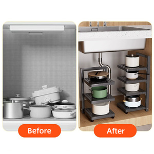 Estante de Almacenamiento Multiusos Ajustable y Duradero de Metal para Cocina, Organizador de Platos y Ollas Debajo del Fregadero, Estante para Horno de Microondas - Product Image 6