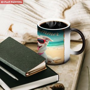 Mug en céramique 11oz noir givré, tasse magique changeante de couleur thermique, motif chien d'été - Product Image 3