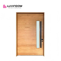 Porte Pivotante en Bois, Grande Porte d'Entrée Principale, Extérieur en Aluminium, Verre Basse Émissivité, Moderne, pour Entrée Principale