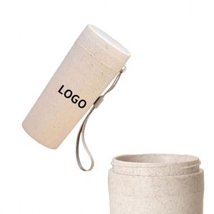 Custom Logo BPA Free Water Bottle Portable Wheat <b>Straw</b> 380ml <b>Plastic</b> <b>Drink</b> Bottle with Strap - Product Image 2