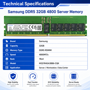 สำหรับ M321R4GA3BB6-CQK 32GB DDR5 4800 RDIMM PC5-38400 ECC หน่วยความจำเซิร์ฟเวอร์แบบลงทะเบียน RAM 2Rx8 1.1V ชิป DRAM ของแท้ เสถียร - Product Image 5
