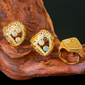 New Dubai Vintage Ladies <b>Rings</b> 21k <b>Gold</b> Plated Hollow Design Zirconia <b>Rings</b> for Women Party Jewelry - Product Image 4