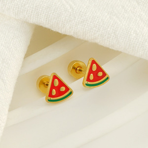 Zogxin Watermelon <b>Stud</b> Earrings Gold <b>Titanium</b> Steel Fruit Shape For Women - Product Image 2
