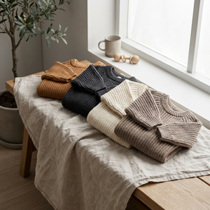 Pulls pour bébés en laine et coton tricotés GOTS, extra épais, tricotage 7 jauges, vêtements pour enfants, caramel, gris, crème, personnalisables - Product Image 5