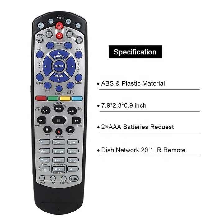 Dish Network 20.1 IR Remote Control - TV, DVD, VCR 