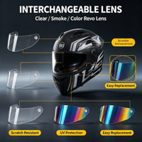 Casque de moto avec casque Bluetooth intégré, casque intégral, coque en ABS, prêt pour l'intercom
