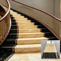 Carreaux de marche d'escalier en marbre poli antidérapant beige et noir veiné or 470x1200mm pour escaliers de villa, fabriqués en Chine