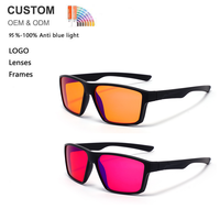 Firstsense - Lentes con Bloqueo de Luz Azul, Montura Rectangular Óptica de Alta Calidad, Unisex, con Logotipo Personalizado, Nuevo Diseño, Color Naranja