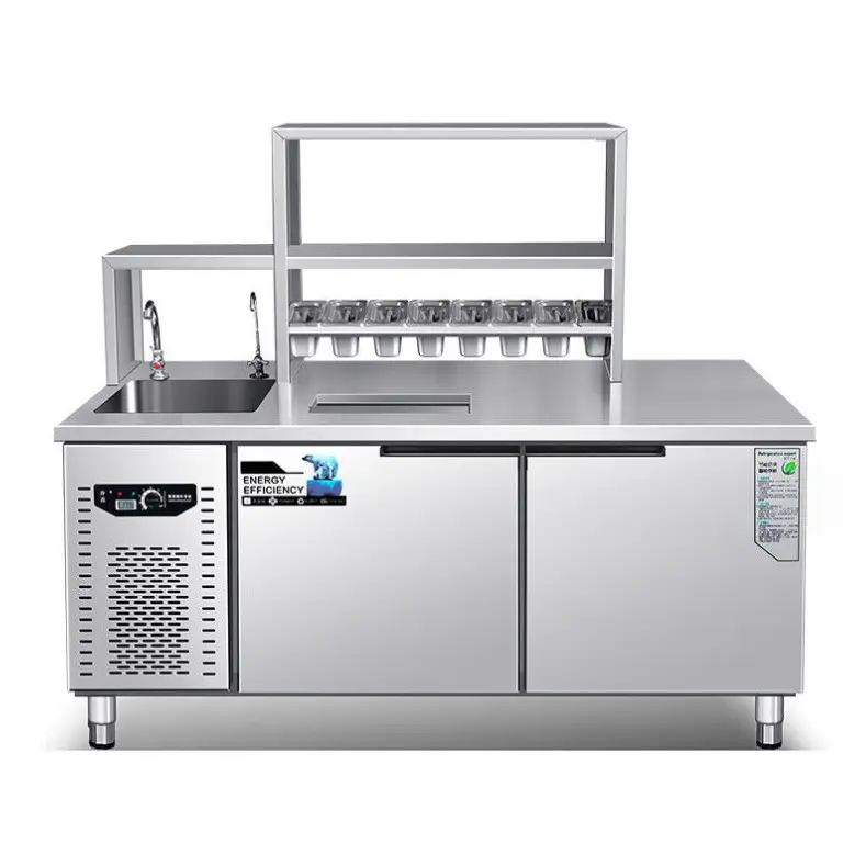 Balcão de exposição para Salada com 3 portas, equipamento de refrigeração, mesa de preparação de Salada, refrigerador refrigerado