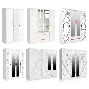 Fer abattre placard de rangement tissu <span class=keywords><strong>chambre</strong></span> meubles tiroir impression coulissante 3 portes métal acier armoire avec miroir - Product Image 1