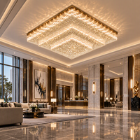 Plafonnier LED rectangulaire en acier inoxydable et cristal, moderne, IP65, pour hall d'hôtel, salle de banquet, salle de conférence, et projets d'ingénierie