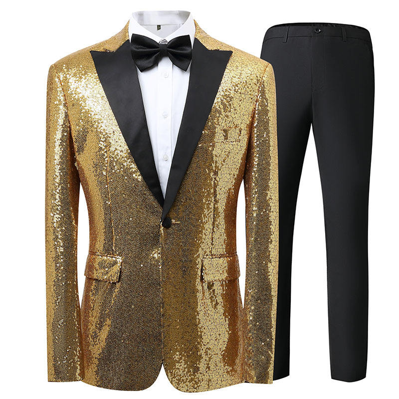 Golden top + black pants + bow tie