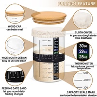 Kit de démarrage de levain écologique à large ouverture 35 Oz/1000ml avec pot à couvercle en bois, thermomètre, racloir en silicone, couverture en tissu et boîte à pain