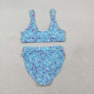 Sans droits de douane, contactez-nous S0577 – En stock – Vêtements de boutique – Maillots de bain femme 2026 – Ensemble gilet et culotte motif gâteau gaufré bleu effet goutte de crème glacée - Product Image 6