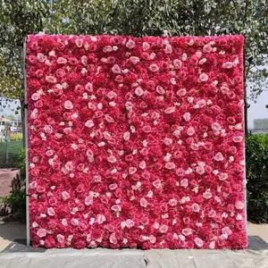 8*8 Ft Pink 3D Flower Backdrop Artificial Flower Wall Wedding Wall For Decoration