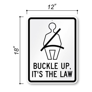 Panneau réfléchissant pour ceinture de sécurité, 12"x18" - « Attachez-vous ! C'est la loi » - Panneau d'avertissement de sécurité en aluminium pour bord de route - Product Image 1