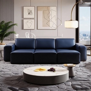 Sofá de cama retráctil eléctrico de cuero de vaca Negro Grande Normcore italiano, juego de sala de estar con función de sofá de bloque de tofu recto - Product Image 4