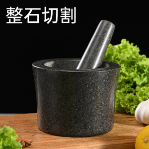 Black Stone Mortar And Pestle Garlic Crusher Manual Household <b>Grinder</b> Durable <b>Herb</b> Spice Tool - Product Image 2
