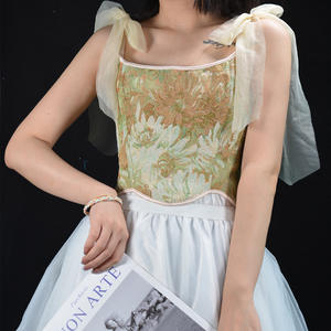 Зеленый холщовый Стиль Бюстье Топ сексуальный корсет для женщин - Product Image 2