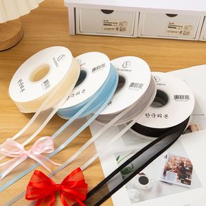 Cinta de malla de satén de gasa transparente de doble cara de 2.5 cm con borde ancho, 100% poliéster, ecológica, para embalaje de cajas de regalo, pasteles y flores - Product Image 1