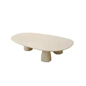 Blanc ovale en béton-Table basse parfaite pour petit espace pour décor de salon contemporain