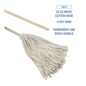 Boardwalk 24 oz White Cotton Deck <b>Mop</b> 50" Wood Handle with Disposable Rectangle Plastic Basket 6/Carton for Home Use - Product Image 3