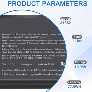 Batteria del computer portatile A1382 A1286 per 15 pollici MacBook Pro 8,<span class=keywords><strong>2</strong></span> 9,1 MacBook Pro batteria A1286 (metà 2012 inizio 2011 fine 2011) - Product Image 2