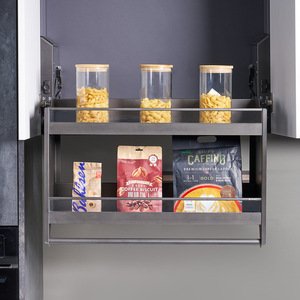 <b>Wall</b> Mounted Pull Down <b>Storage</b> <b>Basket</b> Double Layer Aluminum Alloy Tempered Glass Cabinet Organizer for Kitchen <b>Storage</b> - Product Image 1