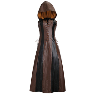 Disfraz de Arquera para Mujer con Capucha, Vestido Largo de Cuero Sintético sin Mangas, Disfraz Medieval para Adultos, Traje de Guerrero para Halloween - Product Image 3