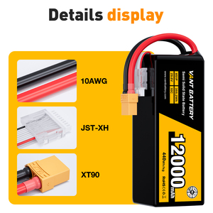 Batería de Dron UAV de Estado Semisólido sin Ánodo 8S1P 29.6V 12000mAh 10C, 440Wh/kg, Ultra Alta Densidad Energética, Conector XT90-S - Product Image 2