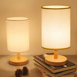 Biumart Minimalist japon tarzı masa lambası kumaş gölge ile katı ahşap komidin lamba gece ışıkları ev dekor başucu lambası