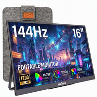 Moniteur de jeu portable de 16 pouces 1920X1200 144Hz FreeSync HDR Écran IPS mat anti-reflets avec housse de voyage en feutre protectrice