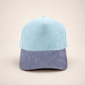 Gorra de béisbol de pana azul claro personalizada, 6 paneles, visera curva gris empolvado, ajustable, unisex, venta al por mayor, OEM, MOQ bajo - Product Image 1