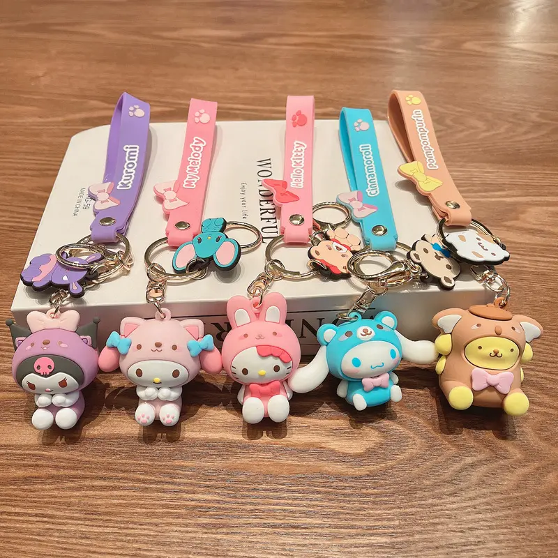 Hot customize design luxury embossed Sanrio Kuromi My Melody 3d Sanrio soft rubber pvc silicone keychain