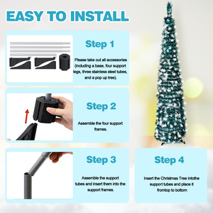 Sapin de Noël en PVC pliable de 1,5 m, vert paon, flocon de neige argenté, sapin de Noël rétractable, décorations de cheminée au sol - Product Image 3