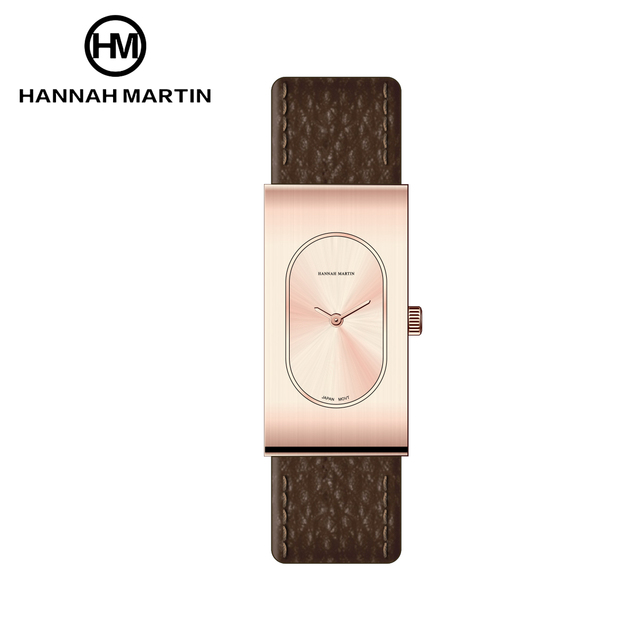 HANNAH MARTIN Watch Factory Customize ODM OEM Leather Rectangle Dial Watch for Female Own Brand Fashion Woman Quartz Watches