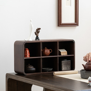 Solid Walnut Wood <b>Display</b> Shelf <b>Wall</b> Mounted Multi Compartment Teapot Storage Cabinet Collection Rack - Product Image 1