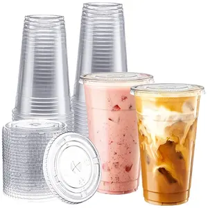 Gobelets à smoothie jetables en plastique PET tasses à café boba thé à emporter avec couvercle pour boisson fraîche jus logo personnalisé usine