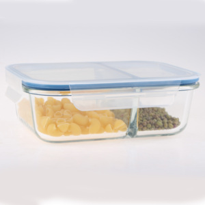 Linuo Hot Bán Lò vi sóng an toàn hình chữ nhật Borosilicate Glass bữa ăn Prep Hộp Ăn Trưa hộp đựng thức ăn với 2 ngăn Divider - Product Image 4
