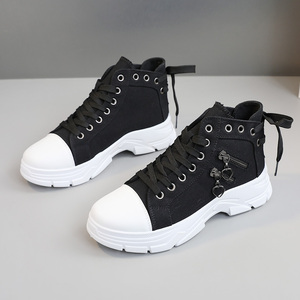 2026 Women's High-Top <b>Canvas</b> Shoes with Decorative Zipper Breathable High-Heeled Sports and Leisure Shoes for Summer - Product Image 5