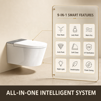Nouvelle Conception Style Européen WC Intelligent Automatique à Fixation Murale avec Siphon en P, Cuvette Allongée en Céramique, Siège Chauffant et Télécommande