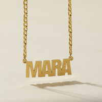 Collar con nombre personalizado de acero inoxidable, con letras en bloque de corte de diamante esmerilado, cadena de eslabones gruesos, joyería al por mayor