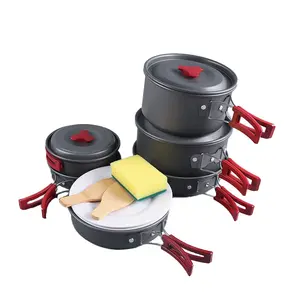 CPK-DS010 Camping Aluminium 5 Buah Panci Masak Portabel Peralatan Masak Set untuk Piknik Berkemah Luar Ruangan