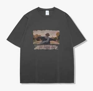 T-shirt casual Happy Day da <span class=keywords><strong>uomo</strong></span> a maniche corte, stile americano, nuovo design estivo, in puro cotone, nera, a mezza manica - Product Image 3